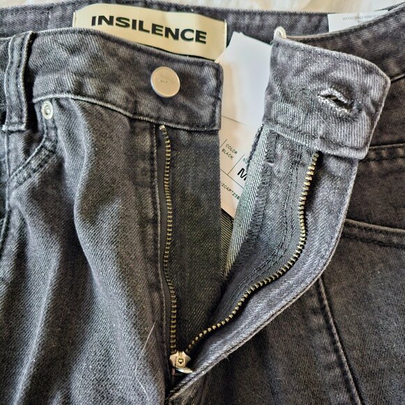 Insilence Women Daily Divided Low Waisted Wide Denim Jeans - 2024 - Black - Sz M - Picture 8 of 16